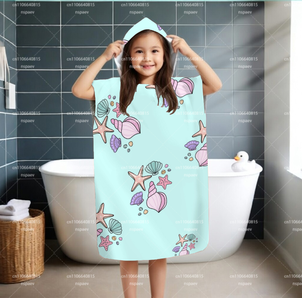 Hooded Bath Towel - Kids Hooded Bath Towel, Cute Starfish